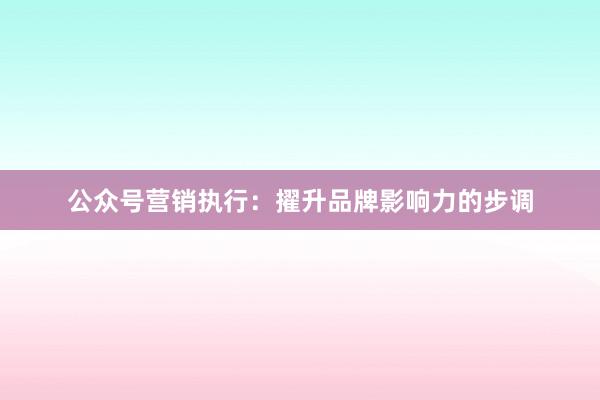 公众号营销执行：擢升品牌影响力的步调